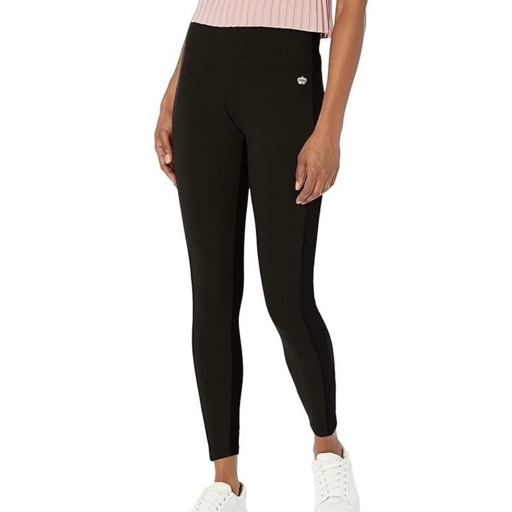 Juicy Couture Velour Leggings Womens S Black Side Stripe 27" Y2K Crown Sport